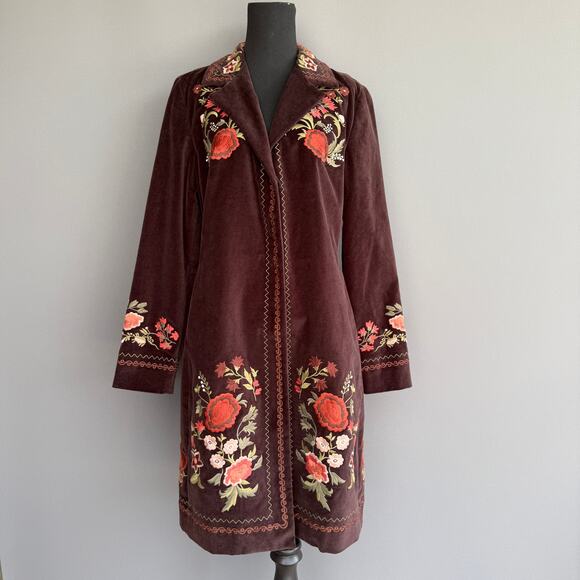 Radley brown velvet embroidered jacket -90s - y2k - long - fall colors - size 8 - Picture 1 of 16